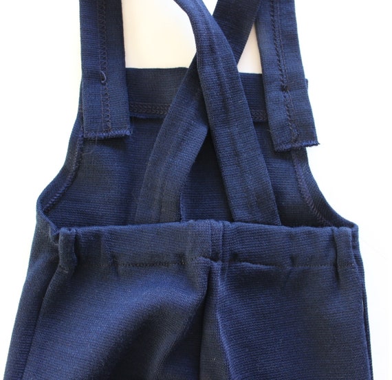 Vintage 1970/80's navy blue jersey short dungaree… - image 3