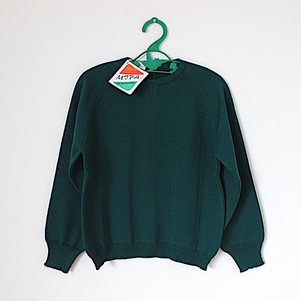 Pull en laine fine vert foncé des années 60/70 - Stock Neuf - Taille 3 ans