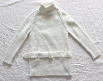 Vintage 1970's white belted sweater - New old stock  - Size 4 years