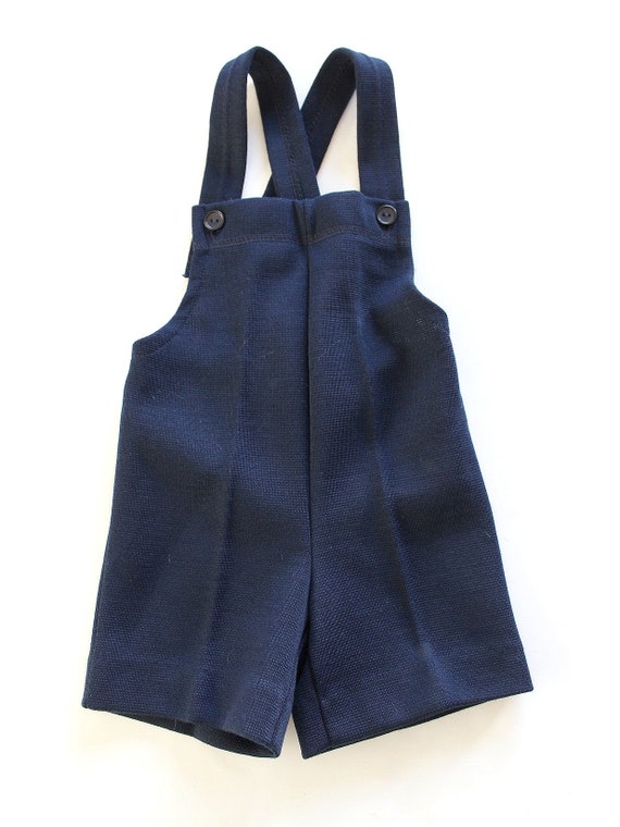 Vintage 1970/80's navy blue jersey short dungaree… - image 1