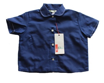 Chemise légère polyamide bleu marine des années 60 - Stock ancien neuf - Taille 3/4 ans