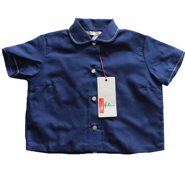 Chemise légère polyamide bleu marine des années 60 - Stock ancien neuf - Taille 3/4 ans