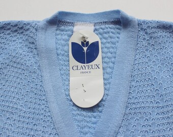 Gilet bleu pervenche des années 70 Stock Neuf Taille ans