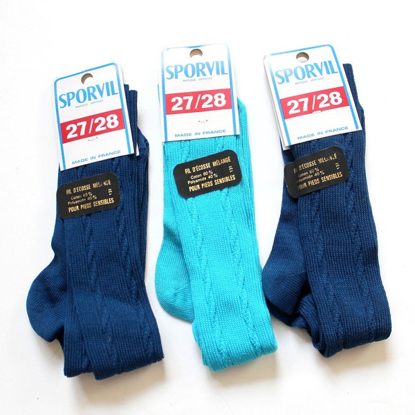 Lot de trois paires de chaussettes en fil d'écosse des années 60/70- Stock ancien neuf - Taille 27-28