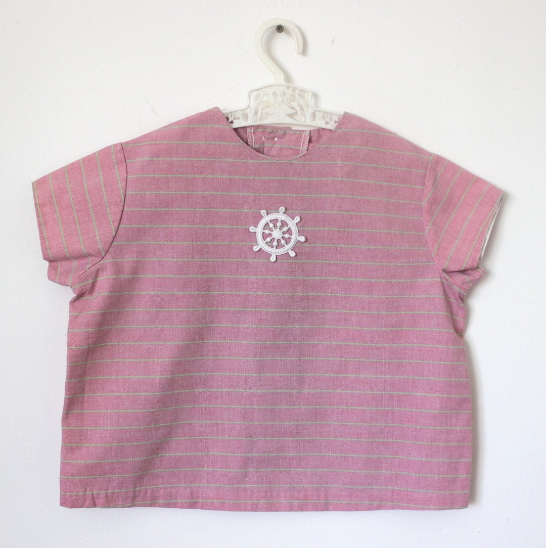 Vintage 1960/70's Pink Striped Nautical Cotton Summer Top