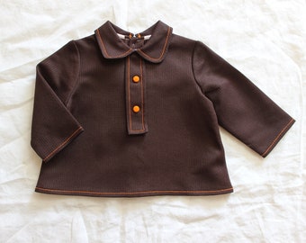 Vintage 70's brown jersey baby blouse - French NOS - Size 6 months