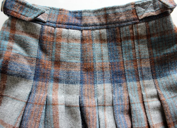Vintage 70's plaid wooly pleated skirt - French N… - image 2