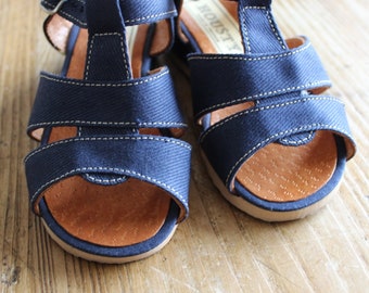 Vintage 70's navy blue canvas sandals - French NOS - Size EU 24 / US 7,5