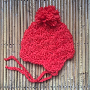 French vintage 70&#39;s red handknitted winter hat - New old stock - Size 1 year