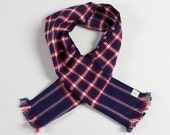French Vintage 60's / kids / scarf / plaid patriotic colours / blue background / new old stock
