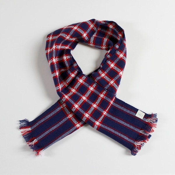 French Vintage 60's / kids / scarf / plaid patriotic colours / blue background / new old stock
