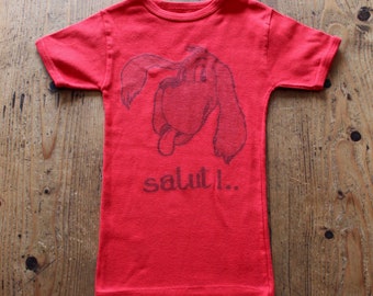 Tee-shirt en coton rouge imprimé Chien des années 70 - Stock Neuf - Taille 10/12 ans