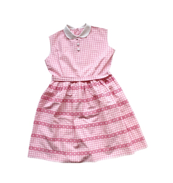 French vintage 50's pink gingham cotton summer dre