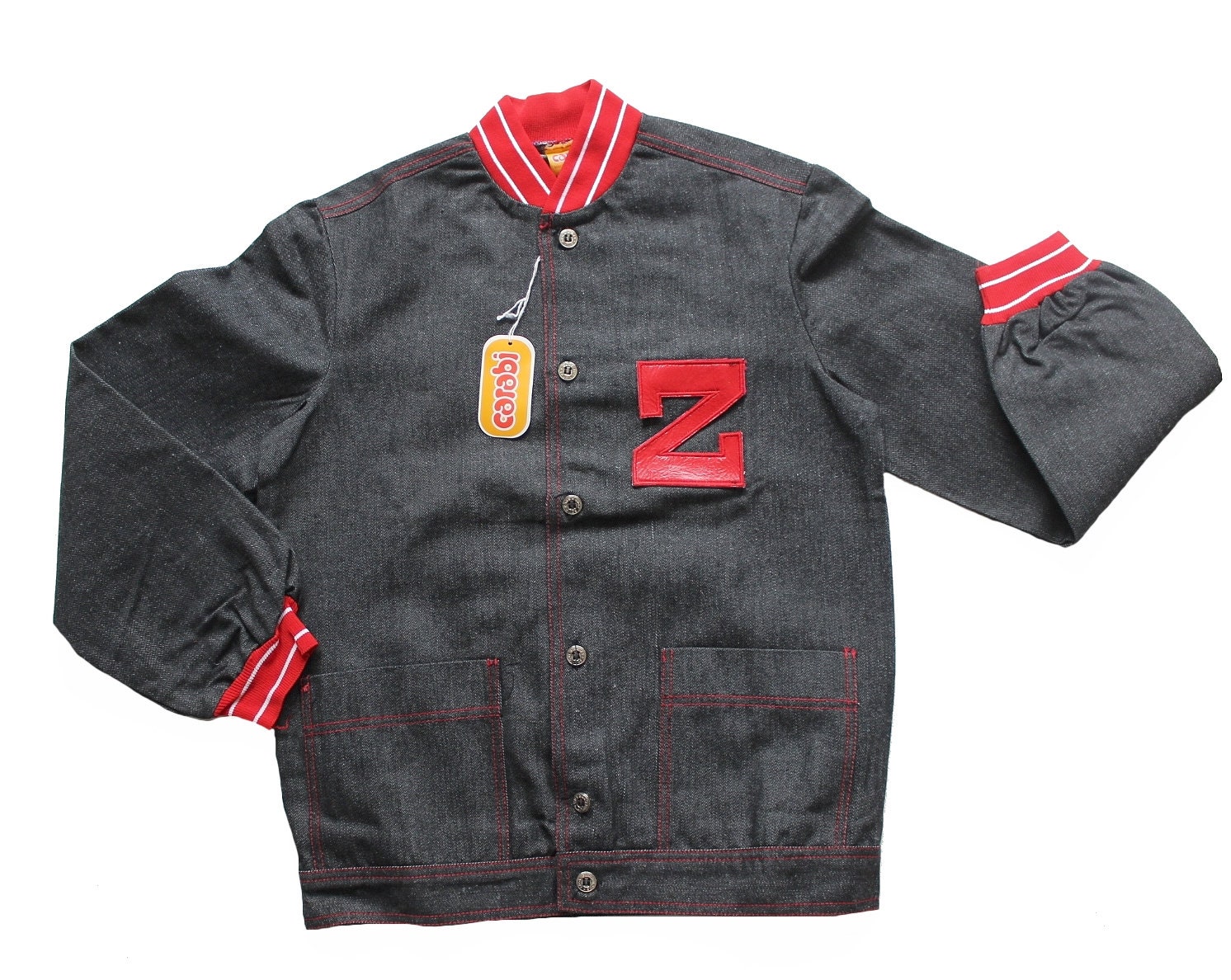 French Vintage 70's Black Denim Jacket With 