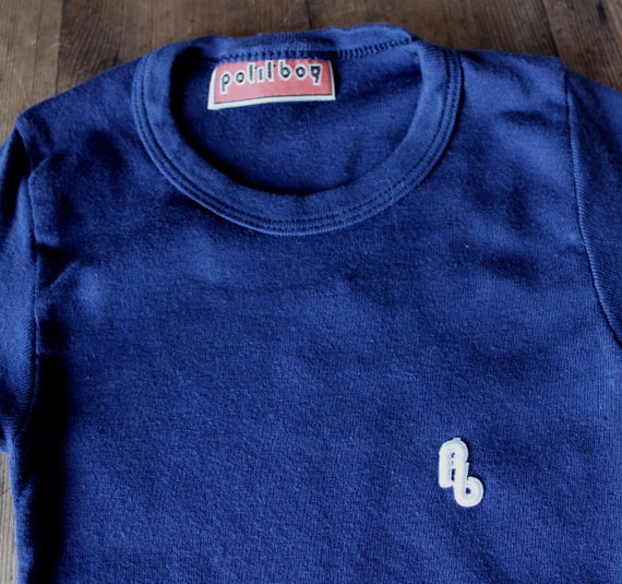 Vintage 1970's navy blue cotton tee with embroide… - image 2