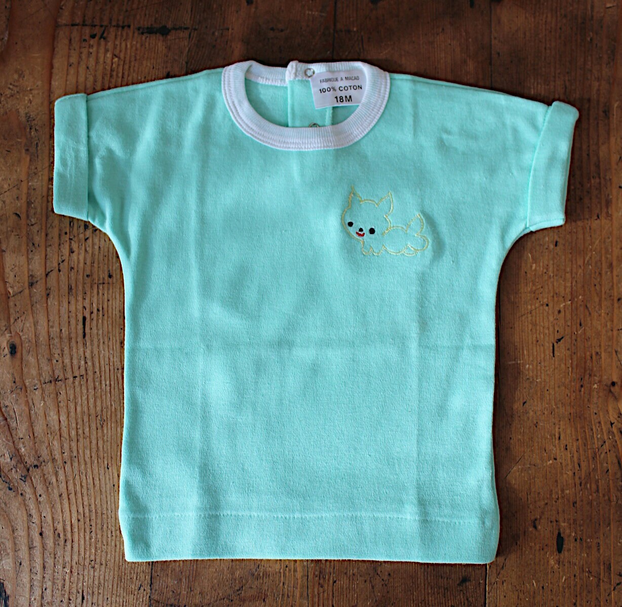 Vintage 80's mint green cotton tee - New old stock - Size 18 months