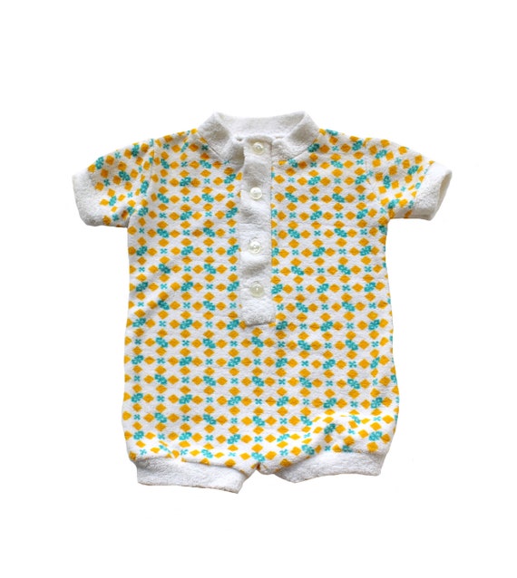 Vintage 70's patterned terrycloth romper - French