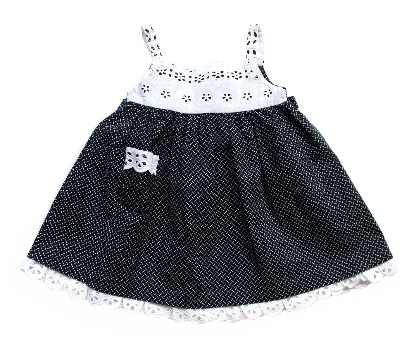 Vintage 70's Black Summer Cotton Dress With French Lace Size