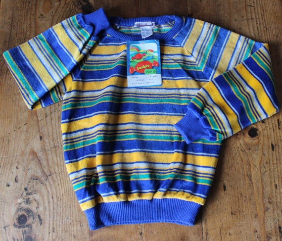 Sweat-shirt rayé en jersey velours des années 80 - Stock neuf - Taille 8 ans
