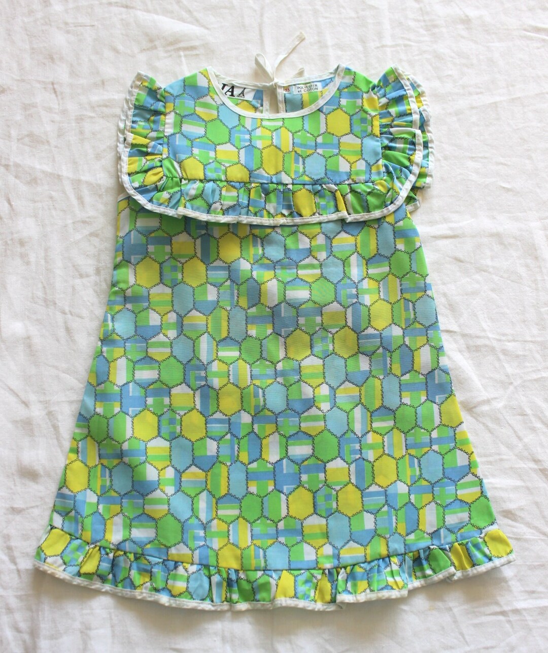 French Vintage 70's Patterned Summer Dress New Old Stock