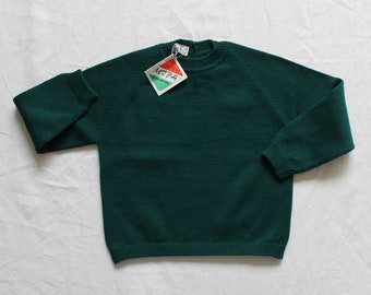 Pull en pure laine vert foncé des années 60/70 - Stock Neuf - Taille 3 ans