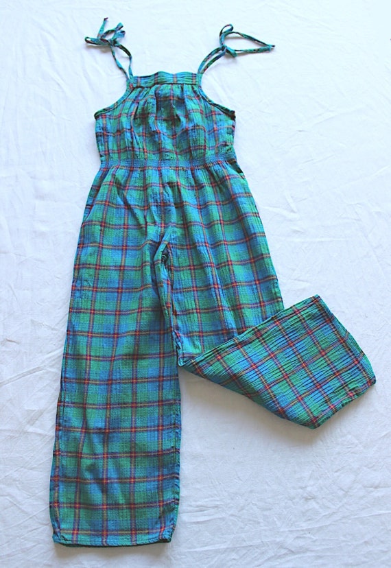 French vintage 1980's checkered summer jumpsuit - 