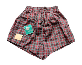 Vintage 60/70's plaid nylon shorts or swimming shorts - French NOS - Size 8 years
