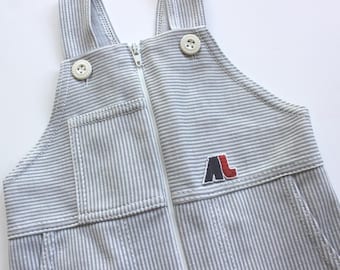 French vintage 1970/80's pinstriped jersey dungarees - New old stock - Size 6 months