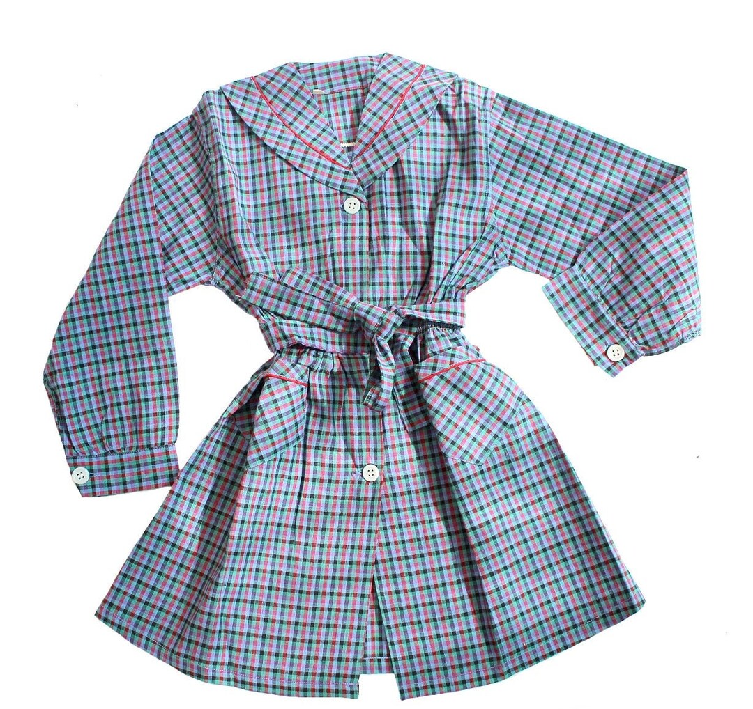 Vintage 50's Blue Checkered Cotton Smock - French NOS - Size