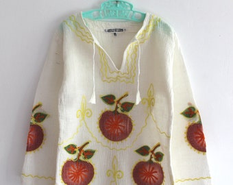 Blouse Indienne en coton crépon motifs pommes des années 70 - Taille 4 ans