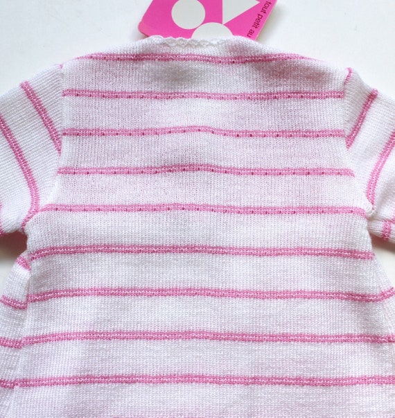 【初売り】 French Vintage 70's White and Pink Striped Baby Girl カーディガン