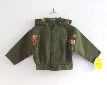 Blouson en coton vert bronze et motif cachemire des années 80 - Stock Neuf - Taille 1 an