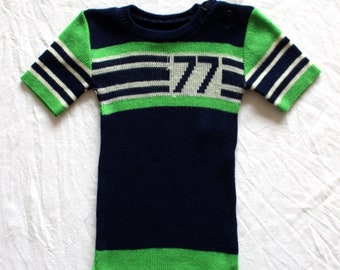 Vintage 70's knitted top with " 77 " number - French NOS - Size 1 year