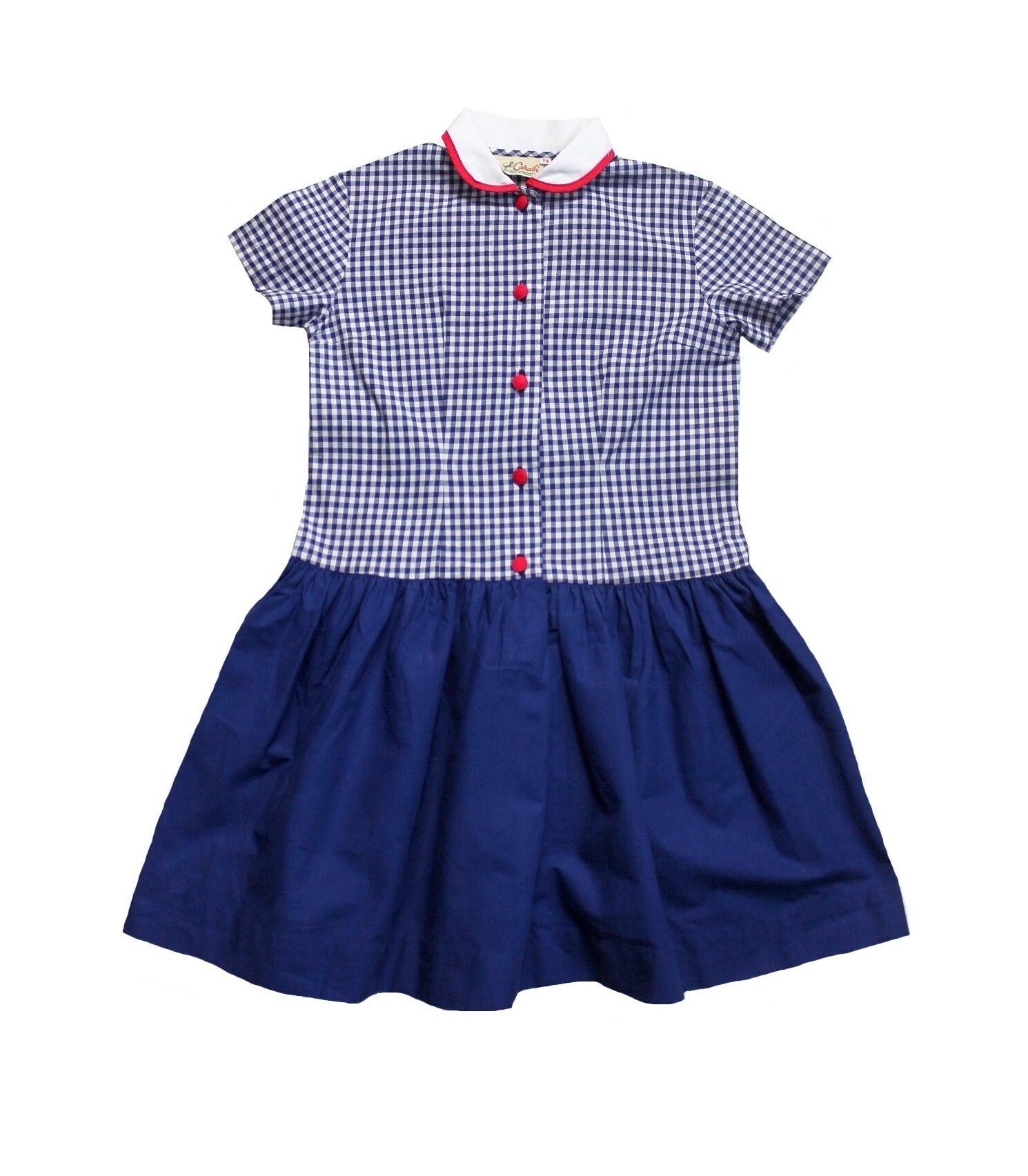 Robe en coton bleu et vichy des ann es 60 Stock Neuf Taille 7 ans