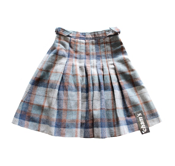 Vintage 70's plaid wooly pleated skirt - French N… - image 1