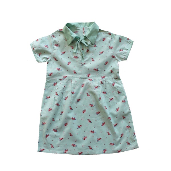 VINTAGE 30/40's / kids / summer dress / mint floral cotton / new old stock / size 4/5 Years