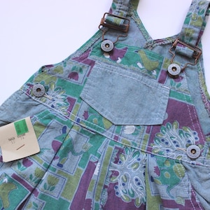 VINTAGE 80/90&#39;s Chambray patterned dungarees - New old stock - Size 1 year
