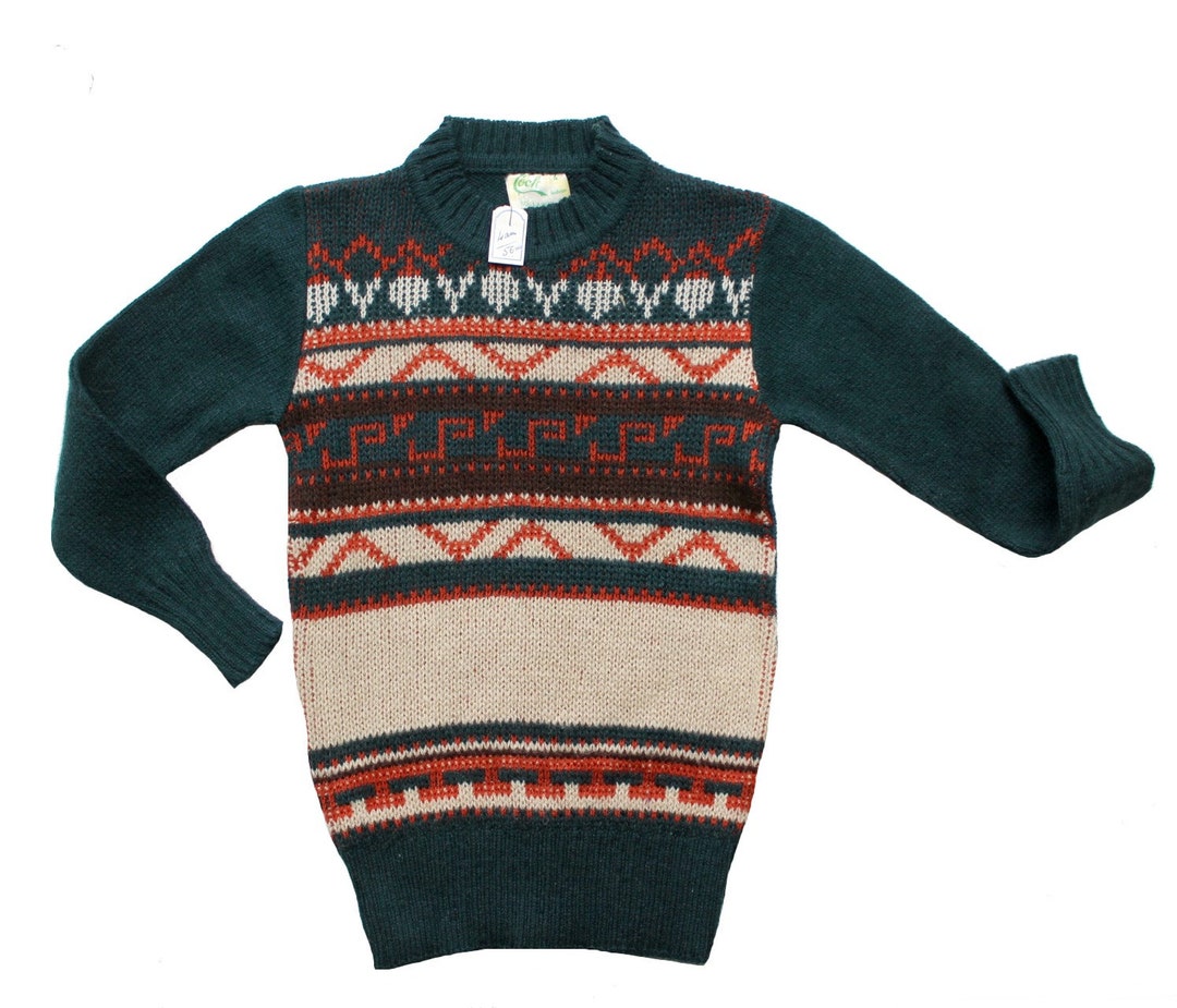Vintage 1970's Patterned Wooly Sweater French NOS Size
