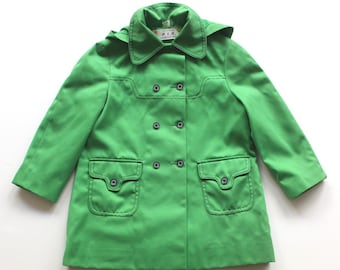 Cappotto con cappuccio verde di mezza stagione degli anni '60/'70 - Nuovo, rimanenza di magazzino - Taglia 5 anni