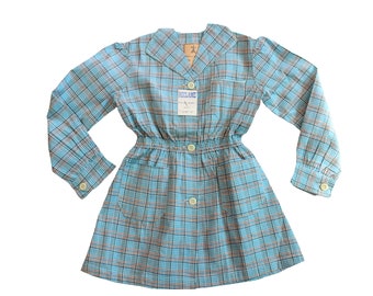 Vintage 50's checkered cotton smock - French NOS - Size 5/6 years