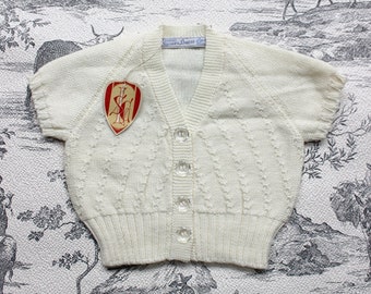 Vintage 1950s pure wool short sleeves cardigan - French NOS - Size 2 years