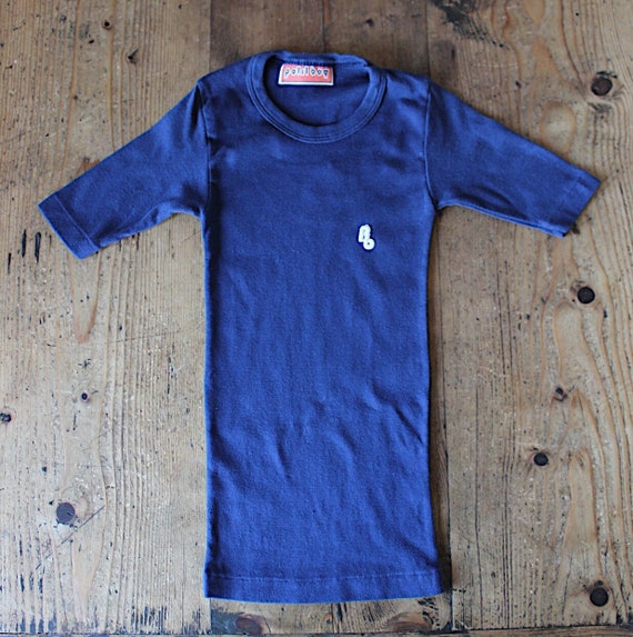 Vintage 1970's navy blue cotton tee with embroide… - image 1