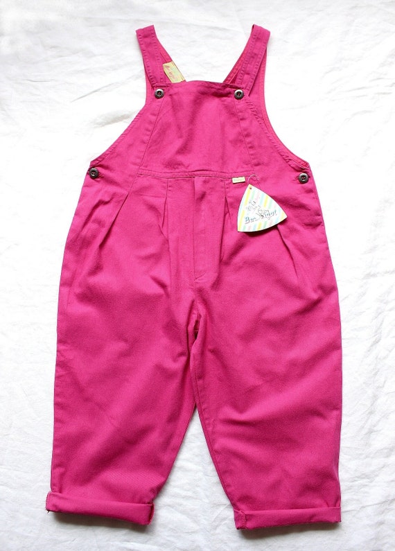 Vintage 1980's pink cotton dungarees - French NOS 