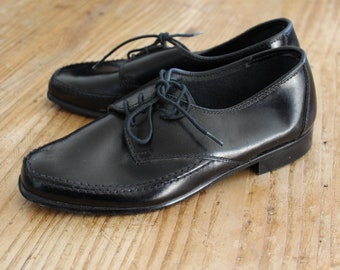 Vintage 60's black split leather boy shoes - New old stock - Size EU 29 / US 12 / UK 11