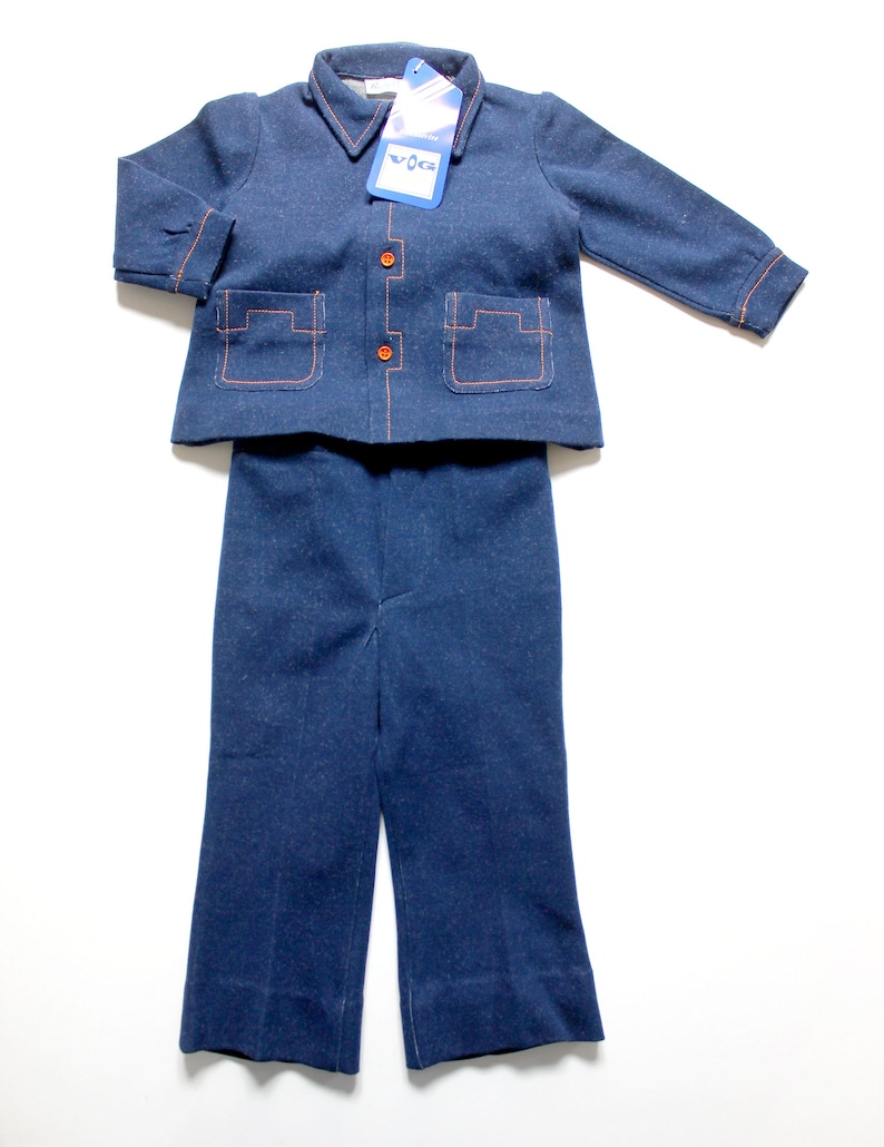 FRENCH VINTAGE 6070/'s Denimlike Jersey Jackets and Trousers Size 18 months and 2 years French NOS