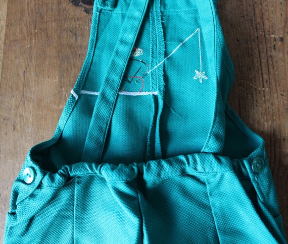 Vintage 60's green cotton dungarees with fisherma… - image 3