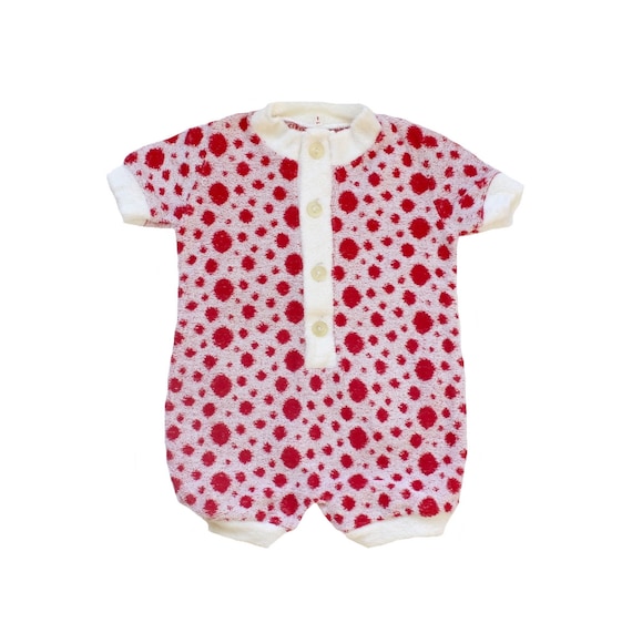 Vintage 70's polka dots terrycloth romper - French
