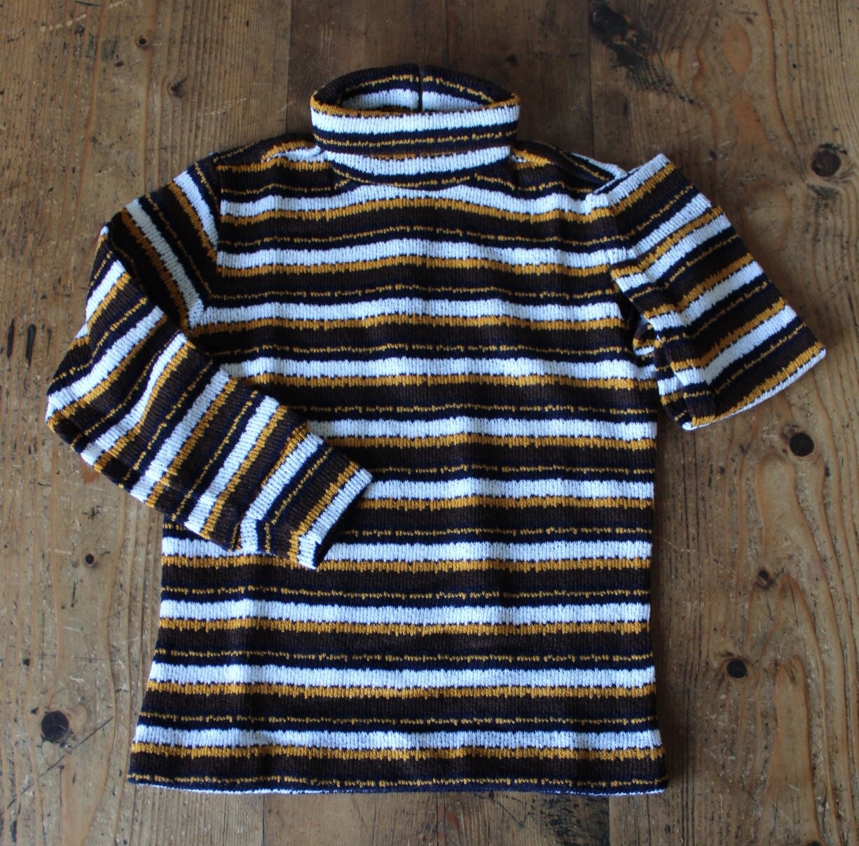 Vintage 70's Striped Turtle Neck Top - French NOS - Size 6
