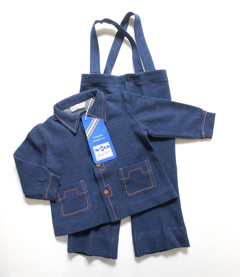 FRENCH VINTAGE 6070/'s Denimlike Jersey Jackets and Trousers Size 18 months and 2 years French NOS