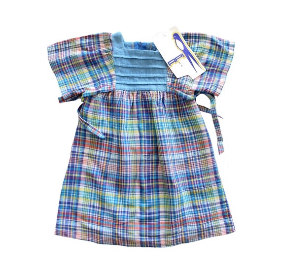 VINTAGE 70's checkered crepe cotton dress - Frenc… - image 1
